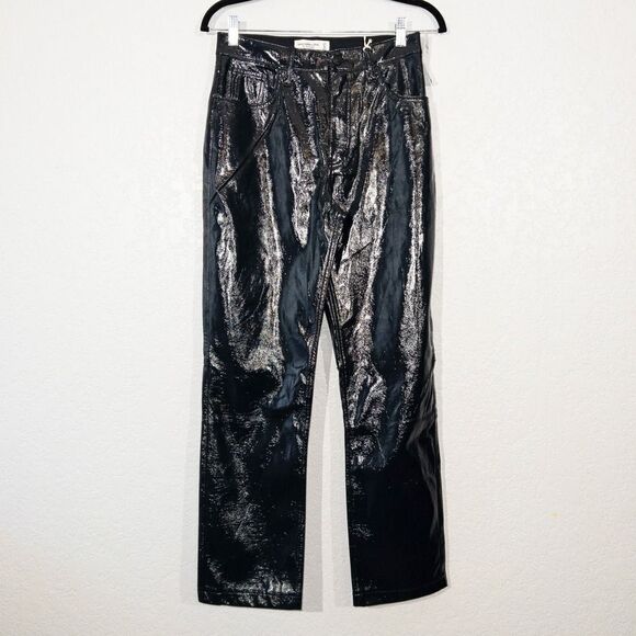 NWT Abercrombie & Fitch Black Straight High‎ Rise Patent Leather Pants Size 27 - Picture 3 of 9